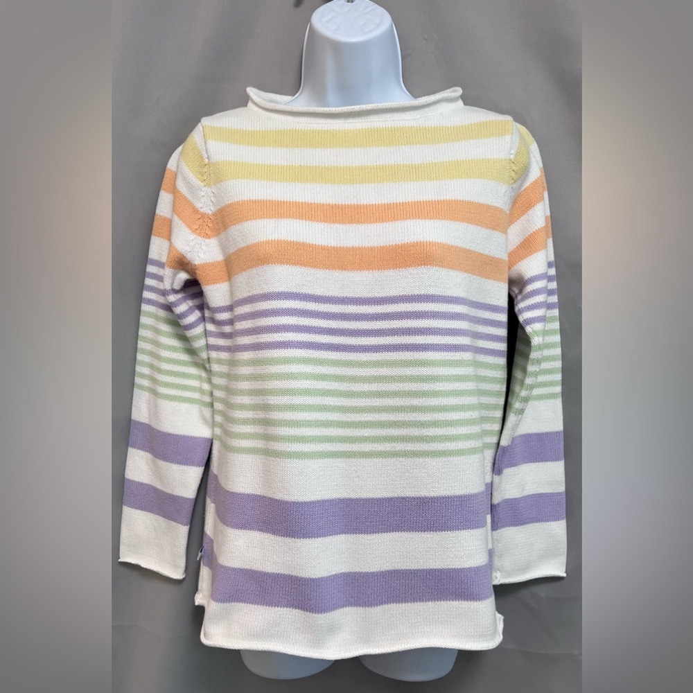 Lauren Ralph‎ Lauren Petite Sweater Cotton Multi-Color Striped Crewneck P